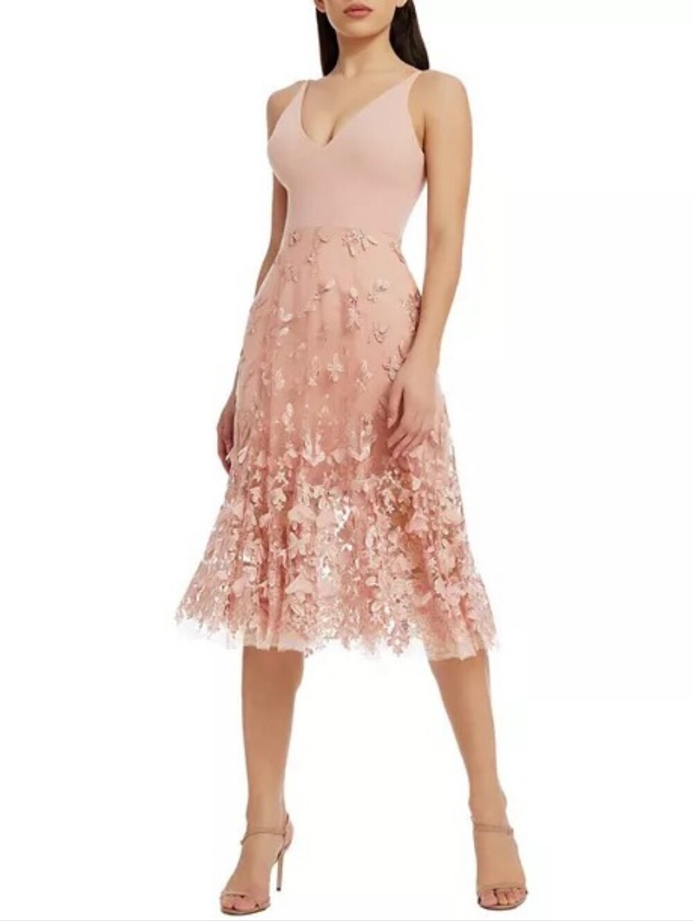 Darleen V-Neck Embroidered 3D Flower Tulle Cocktail Dress Floral Blush Pink